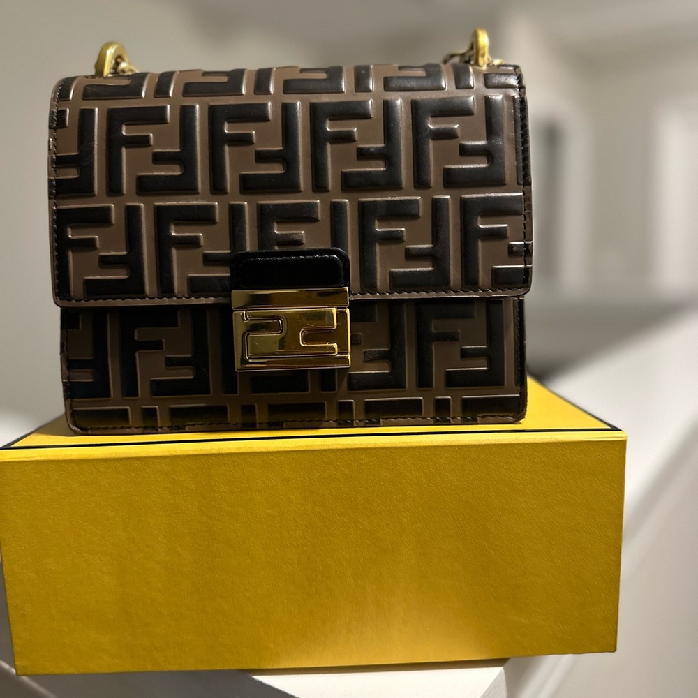 Fendi Brown Kan U  Leather Shoulder/Crossbody Bag